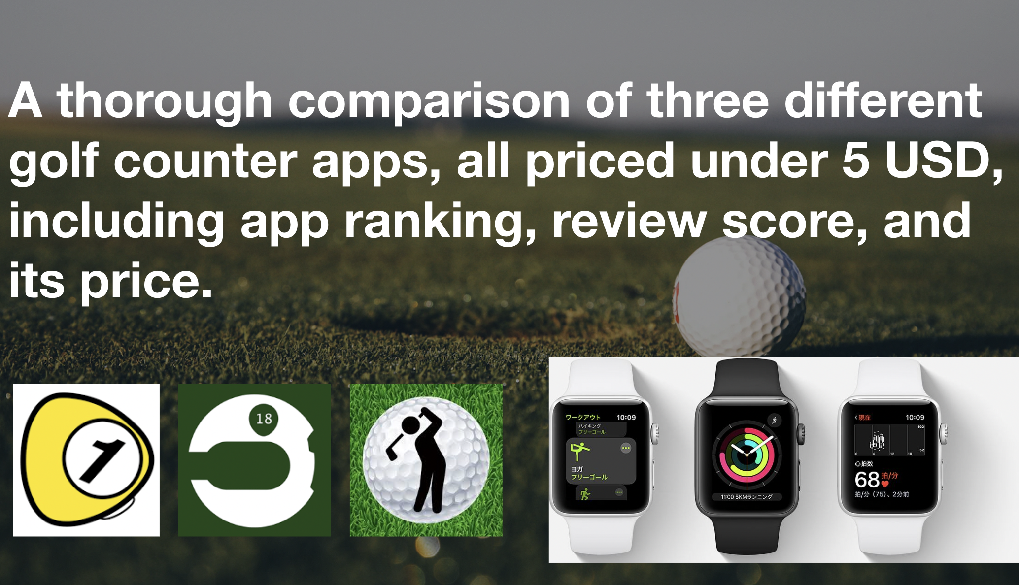 golfScoreCounterDotcom_A thorough comparison of three different golf counter apps, all priced under 10 USD, including app ranking, review score, and its price.